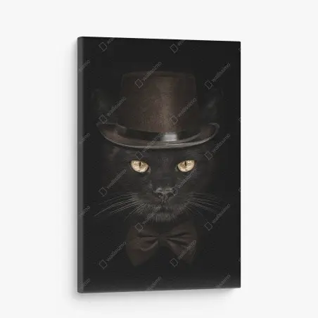 Leinwandbild elegante schwarze katze mit zylinder und fliege – Pixers®