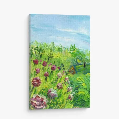 Leinwandbild pfingstrosenwiese im frühling — impasto blumenbild – Pixers®