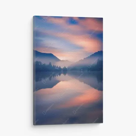 Leinwandbild nebeliger bergsee bei dämmerung – Pixers®