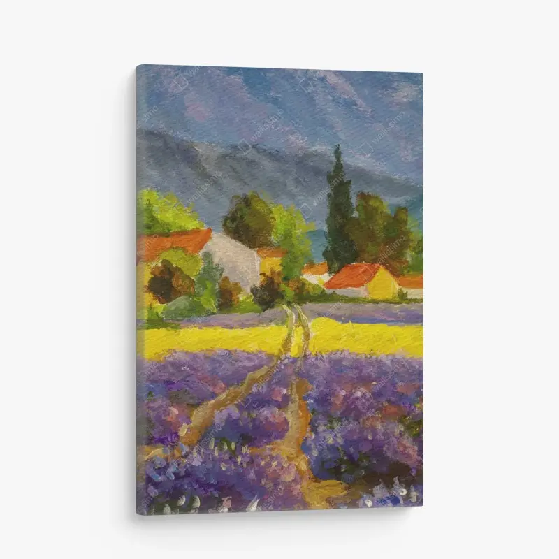 Leinwandbild lavendelfelder bei sonnenuntergang