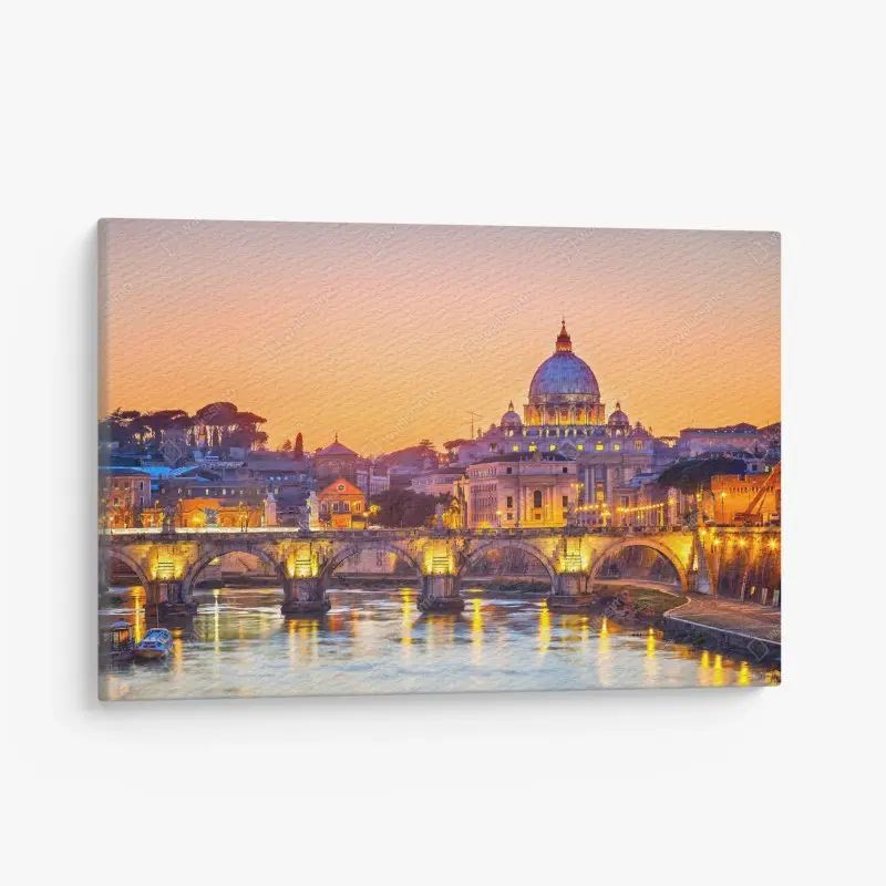 Leinwandbild sonnenuntergang über dem Petersdom und dem Tiber