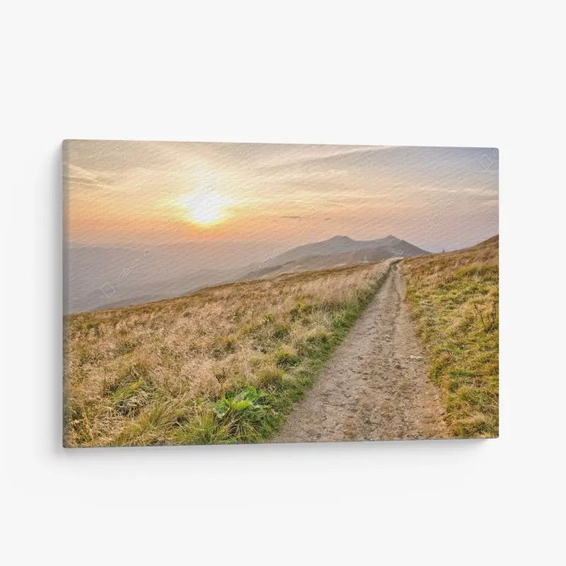 Leinwandbild wanderpfad bei sonnenuntergang in Bieszczady