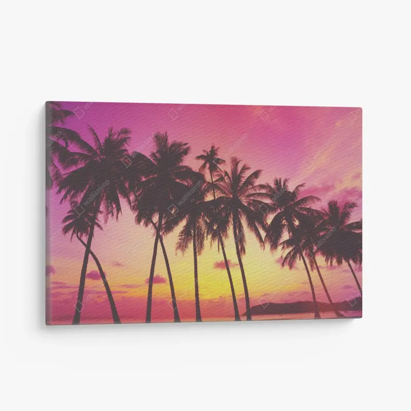 Leinwandbild tropischer sonnenuntergang mit palmen, Thailand