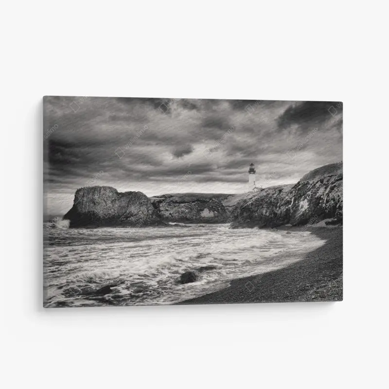 Leinwandbild leuchtturm Yaquina Bay an stürmischer küste