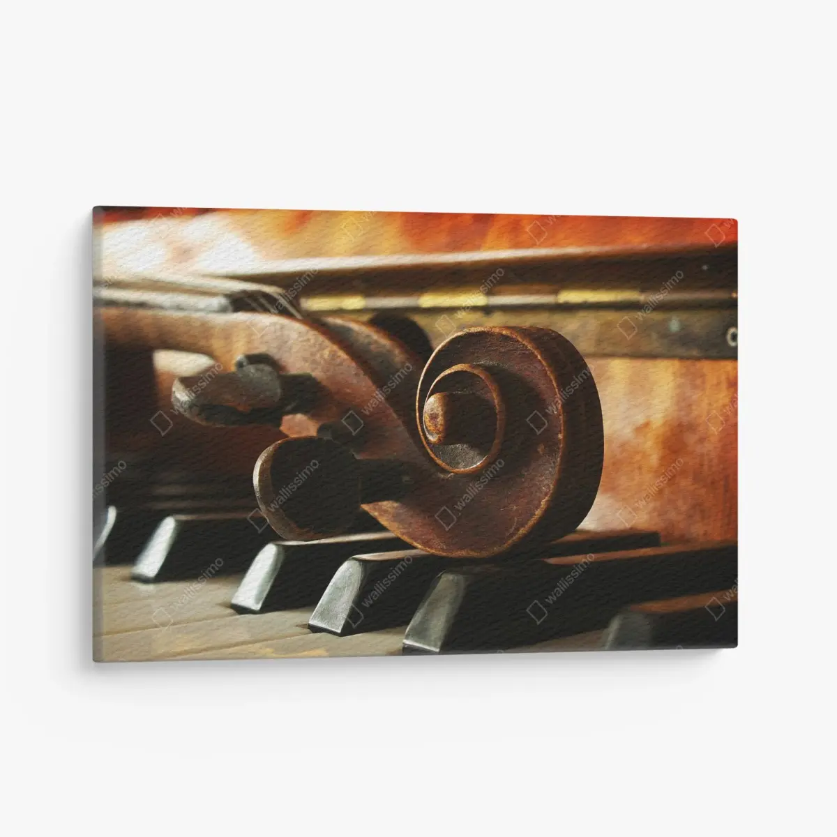 Leinwandbild vintage geigenkopf auf klaviertasten – Pixers®