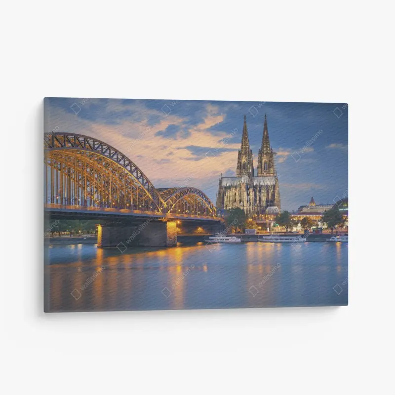 Leinwandbild Kölner Dom und Hohenzollernbrücke bei dämmerung