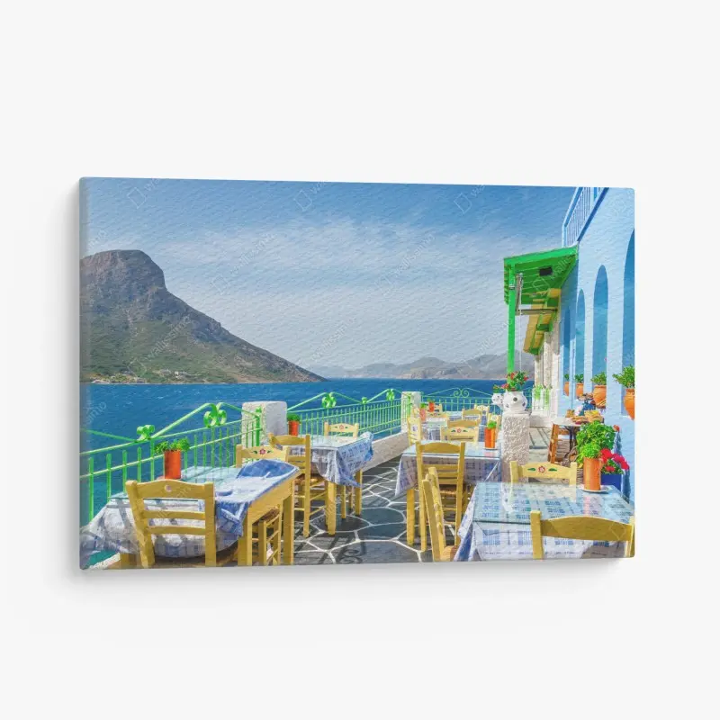Leinwandbild sonnige terrasse am meer mit küstenblick
