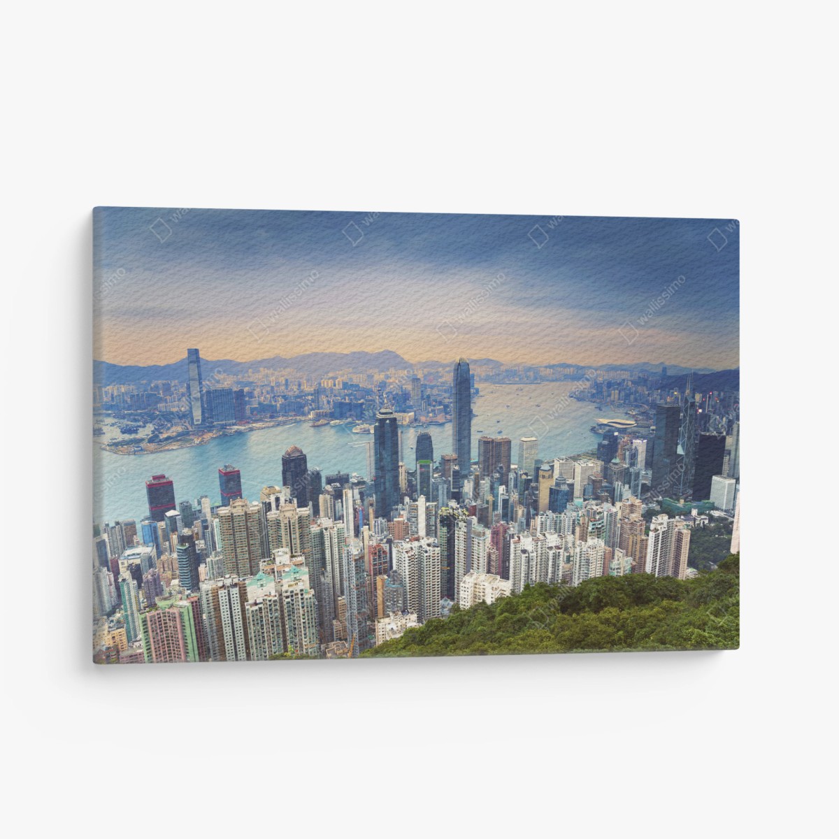 Leinwandbild Hong Kong stadtpanorama bei dämmerung – Pixers®