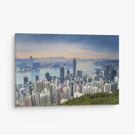 Leinwandbild Hong Kong stadtpanorama bei dämmerung – Pixers®