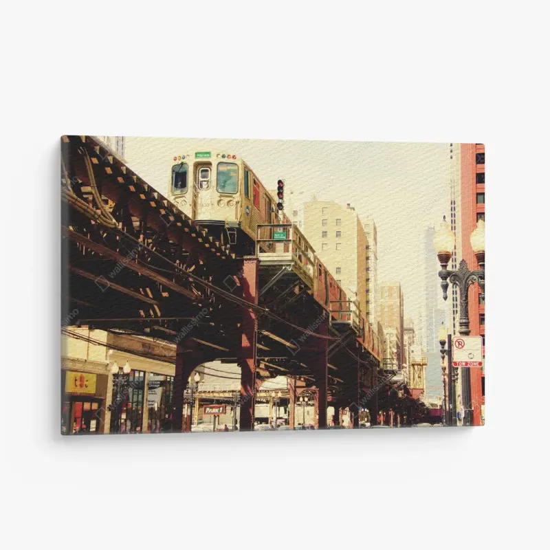 Leinwandbild retro hochbahn über der stadtstraße