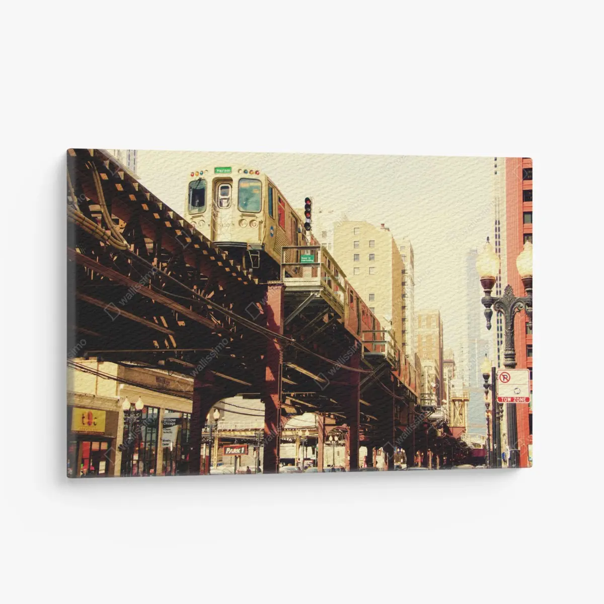Leinwandbild retro hochbahn über der stadtstraße – Pixers®