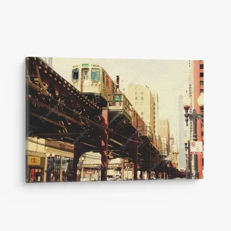 Leinwandbild retro hochbahn über der stadtstraße – Pixers®