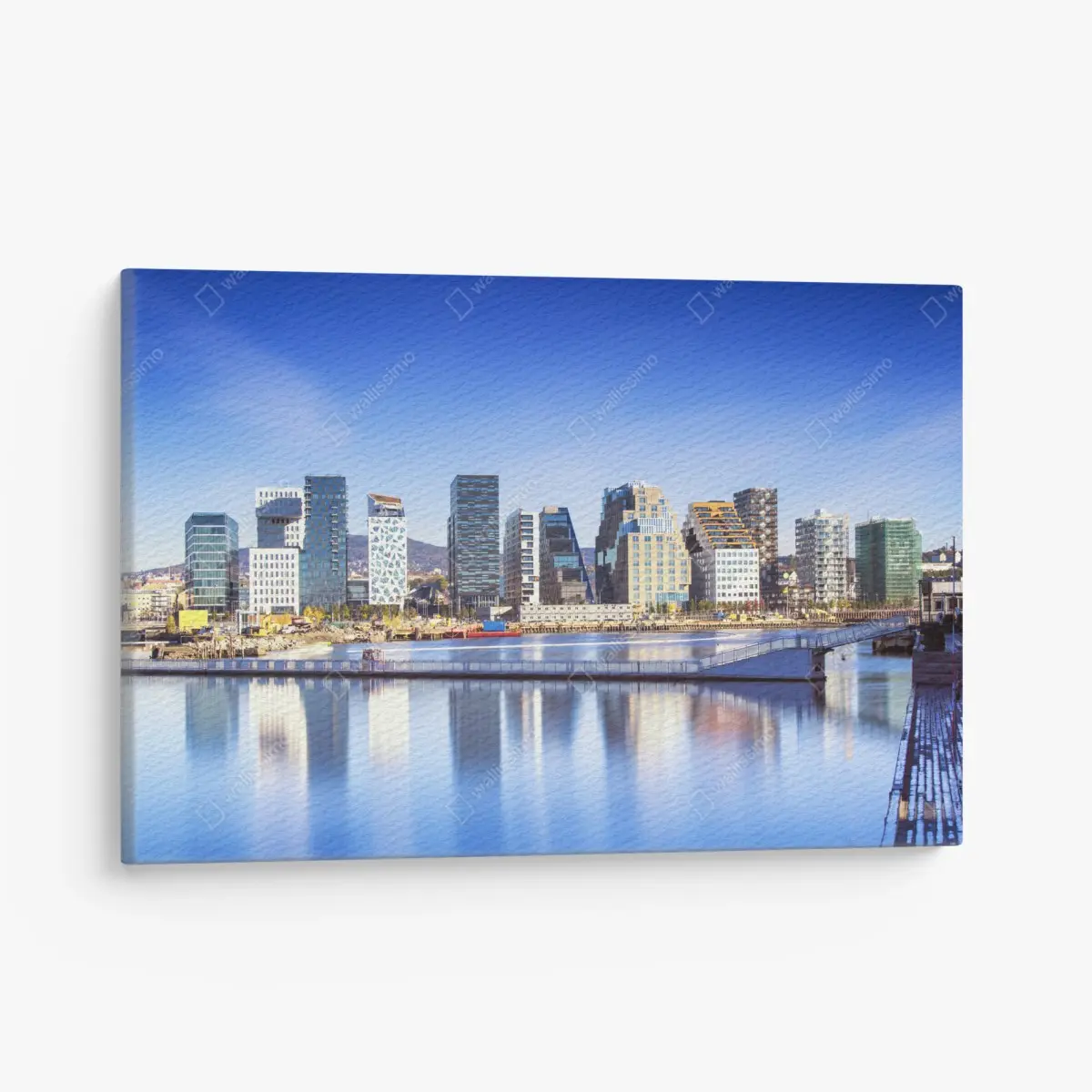 Leinwandbild moderne ufer skyline mit spiegelungen – Pixers®