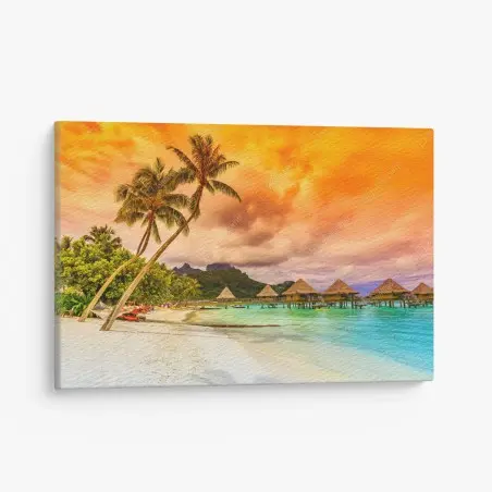Leinwandbild sonnenuntergang in Bora Bora über wasserbungalows – Pixers®