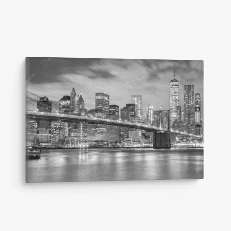 Leinwandbild schwarzweiß skyline von New York mit Brooklyn Bridge – Pixers®