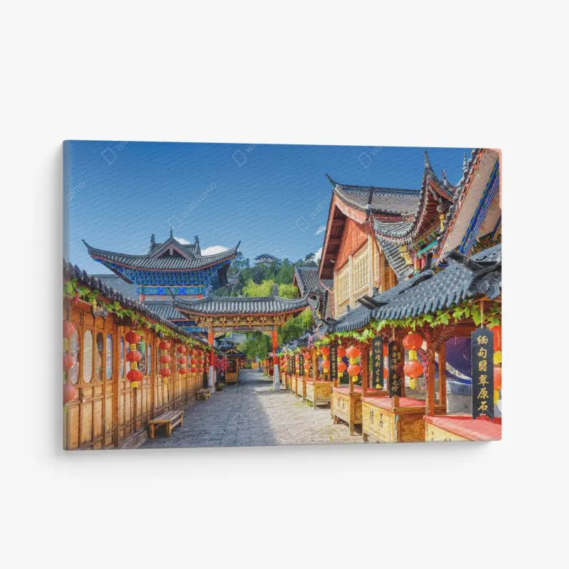 Leinwandbild Lijiang alte gasse mit laternen