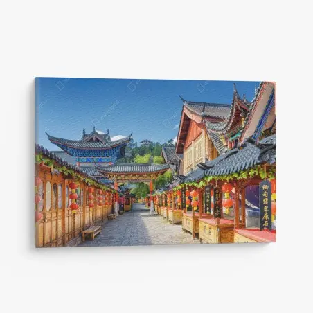 Leinwandbild Lijiang alte gasse mit laternen – Pixers®