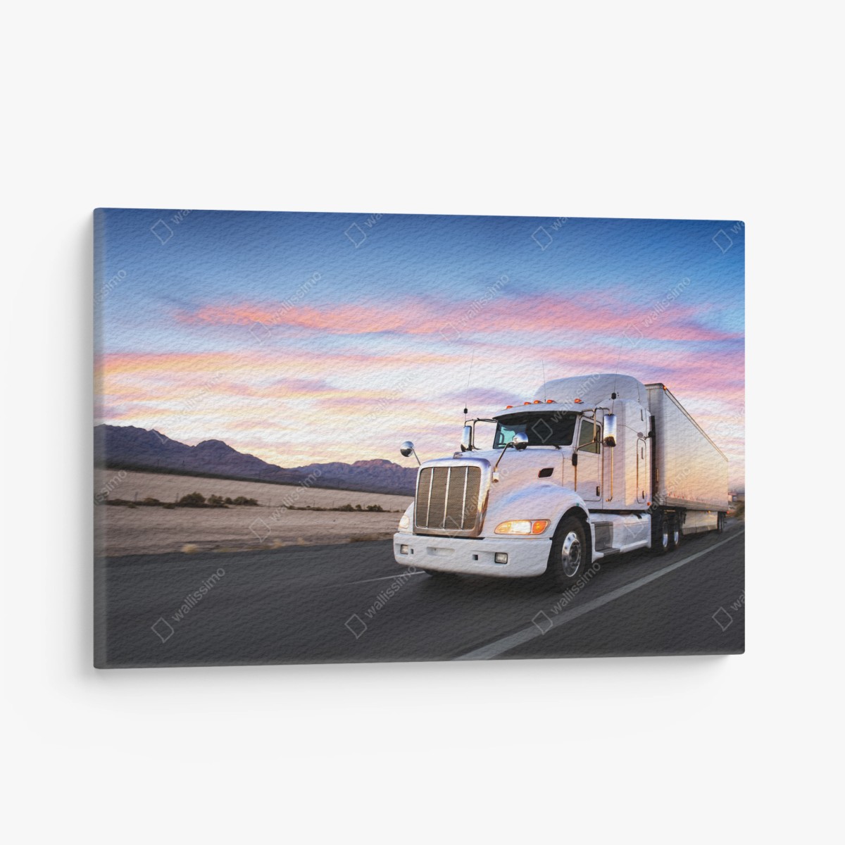 Leinwandbild lastwagen bei sonnenuntergang auf der autobahn – Pixers®