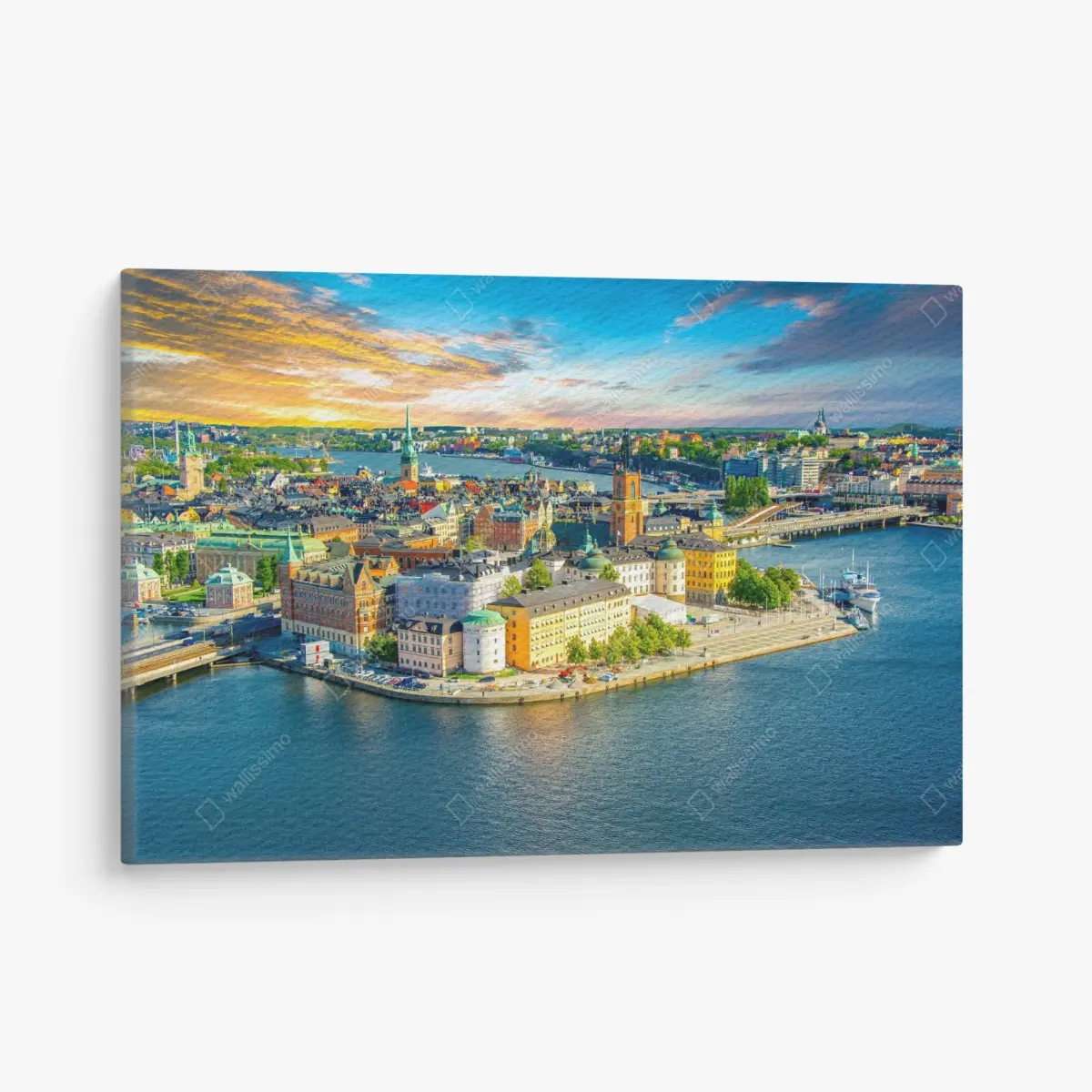 Leinwandbild lebendige stadtansicht von Stockholm bei sonnenuntergang – Pixers®
