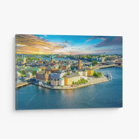 Leinwandbild lebendige stadtansicht von Stockholm bei sonnenuntergang – Pixers®