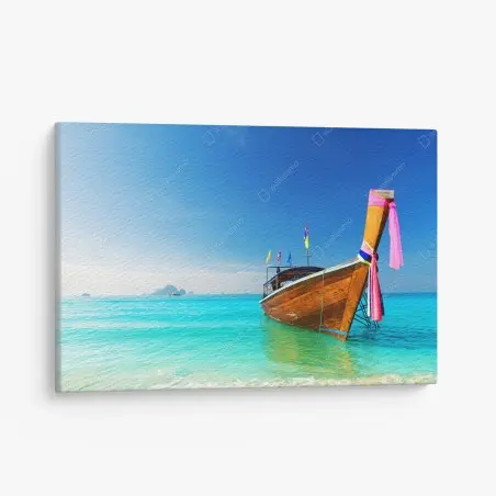 Leinwandbild langheckboot am türkisfarbenen strand, Andamanensee – Pixers®