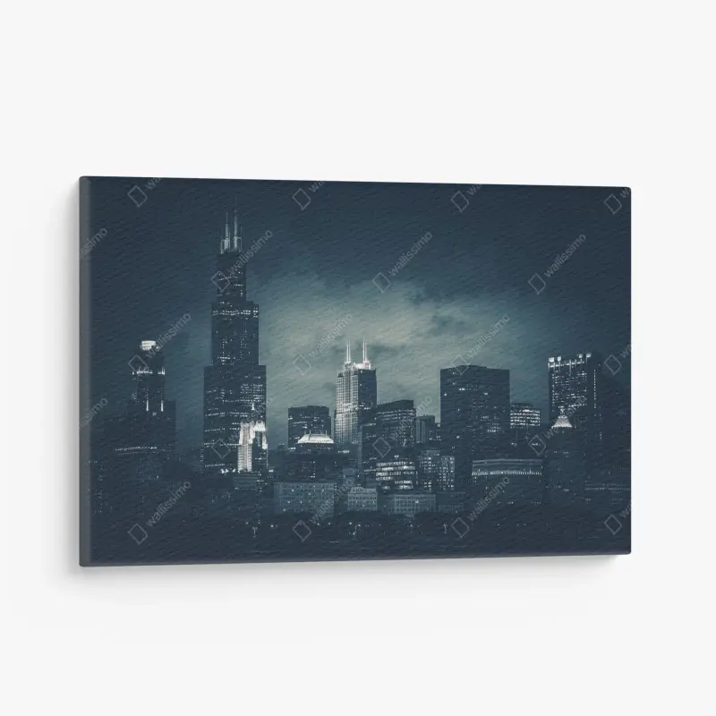 Leinwandbild Chicago skyline in tiefblauen tönen