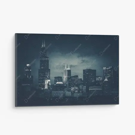 Leinwandbild Chicago skyline in tiefblauen tönen – Pixers®