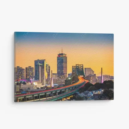 Leinwandbild panorama von Boston bei sonnenuntergang mit Zakim und Tobin brücken – Pixers®