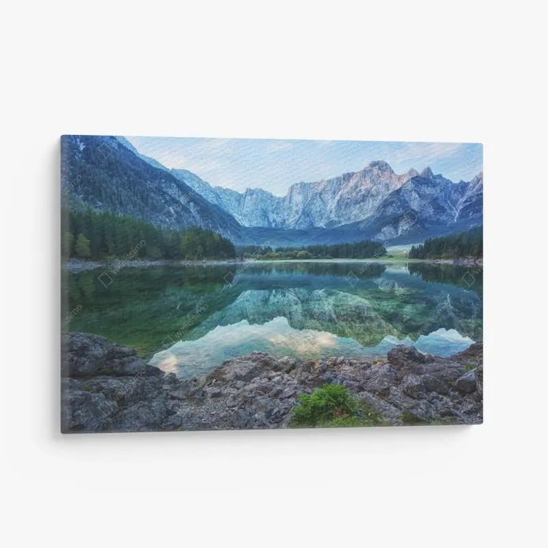 Leinwandbild früher morgen am See Fusine, Julische Alpen