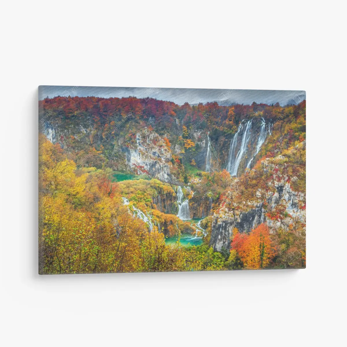 Leinwandbild herbstliche wasserfälle in einem farbenfrohen wald – Pixers®