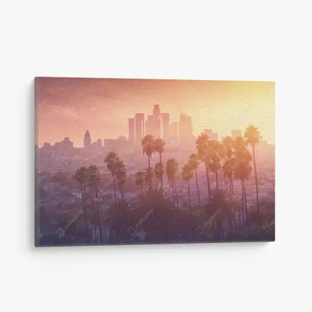Leinwandbild Los Angeles goldener sonnenuntergang über der skyline – Pixers®