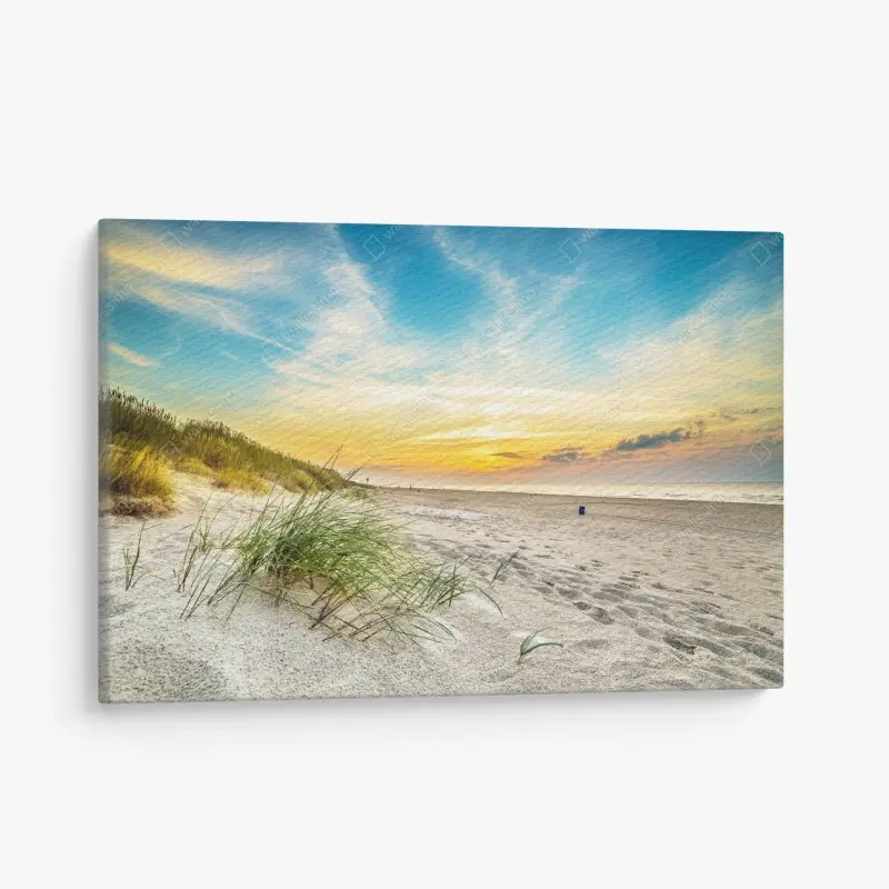 Leinwandbild sonnenuntergang über ruhigen dünen