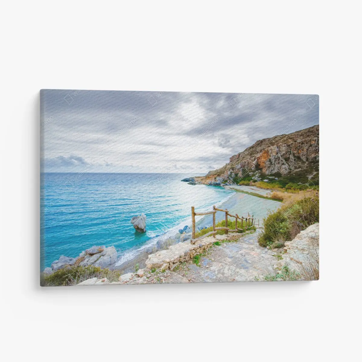 Leinwandbild ruhige türkisfarbene bucht mit küstenpfad – Pixers®