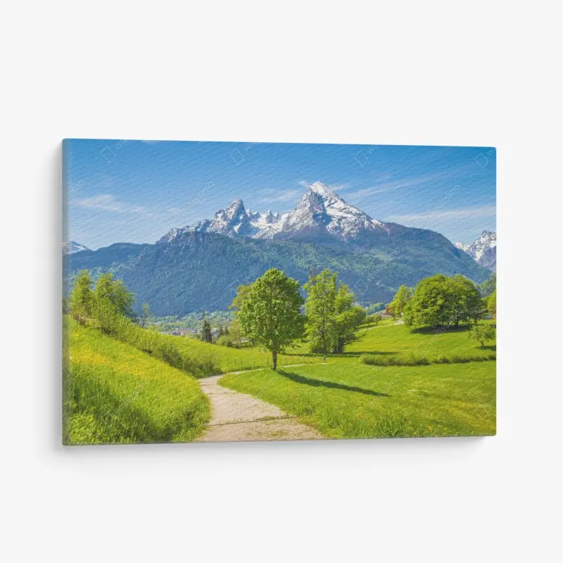 Leinwandbild ruhige alpenwiese mit berggipfeln