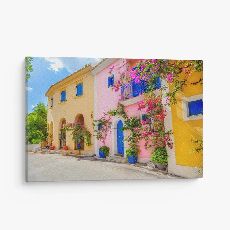 Leinwandbild bunte straße auf Kefalonia