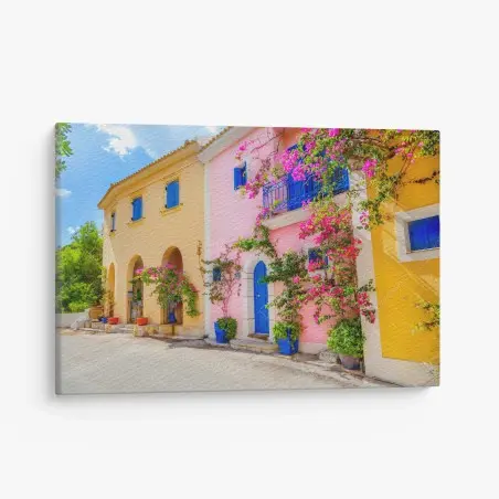 Leinwandbild bunte straße auf Kefalonia – Pixers®