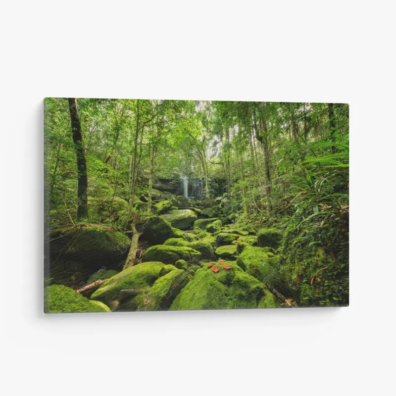 Leinwandbild üppiger moosbewachsener wasserfall im tropischen wald