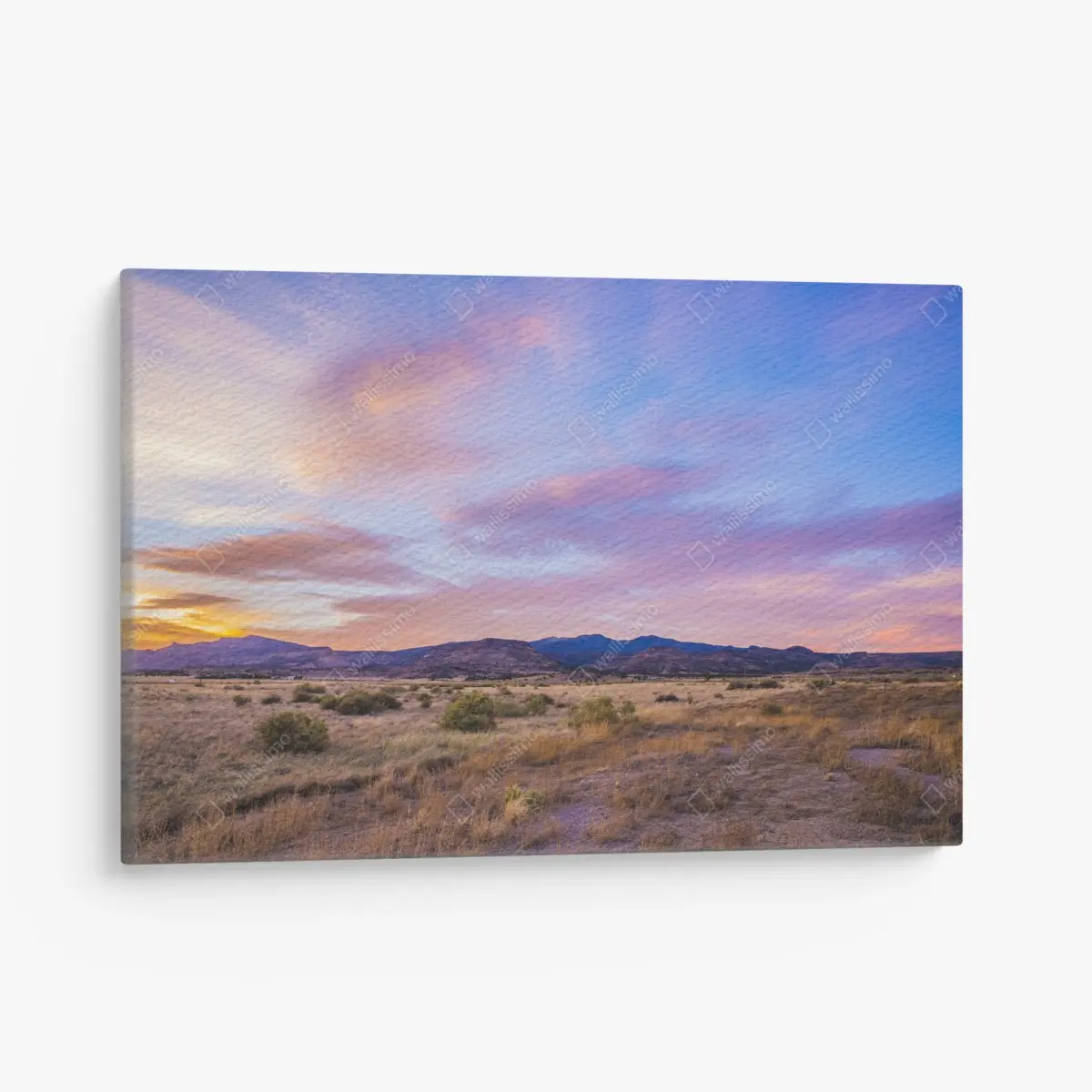Leinwandbild pastellsonnenuntergang über wüstenbergen – Pixers®