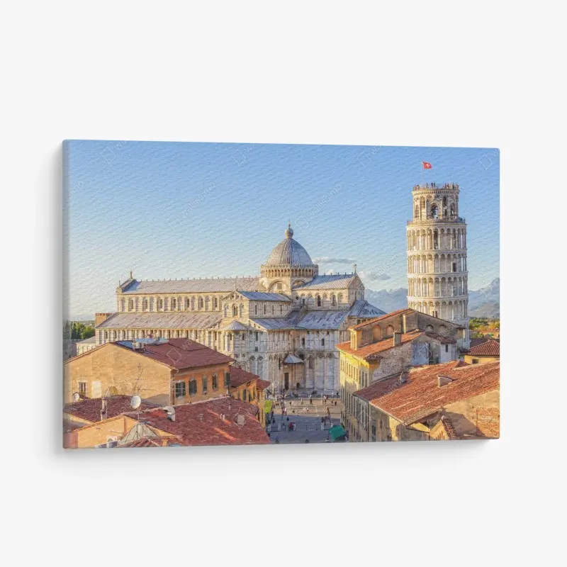 Leinwandbild sonnenbeschienener blick auf den dom von Pisa und den schiefen turm