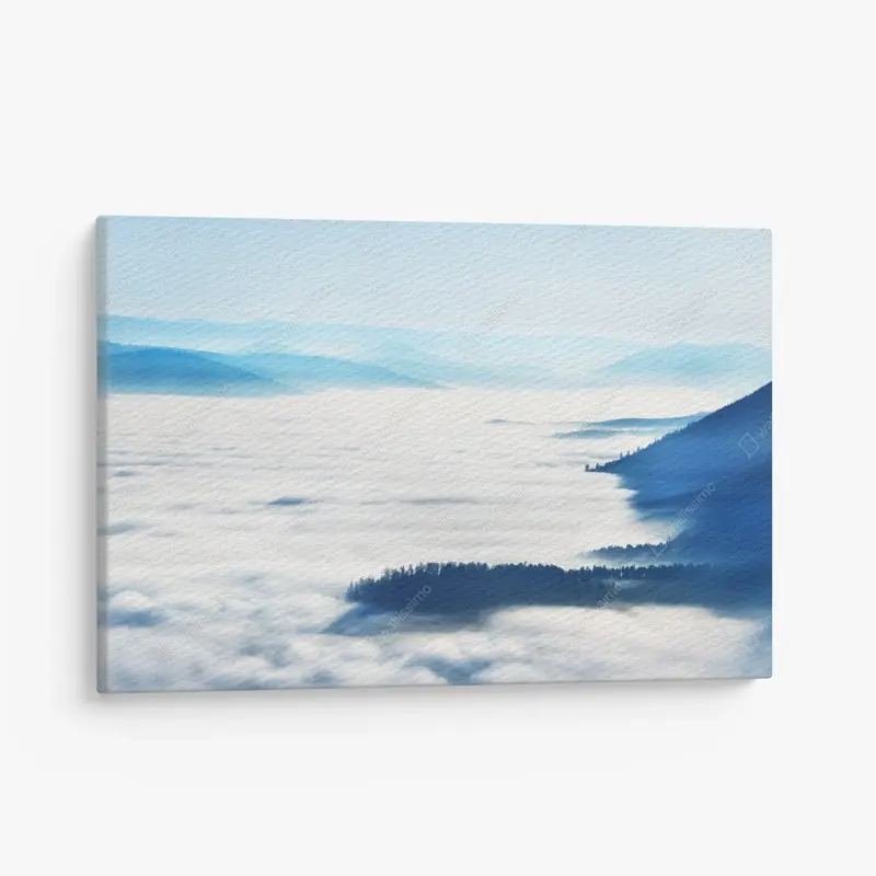 Leinwandbild neblige bergpanorama über dem tal
