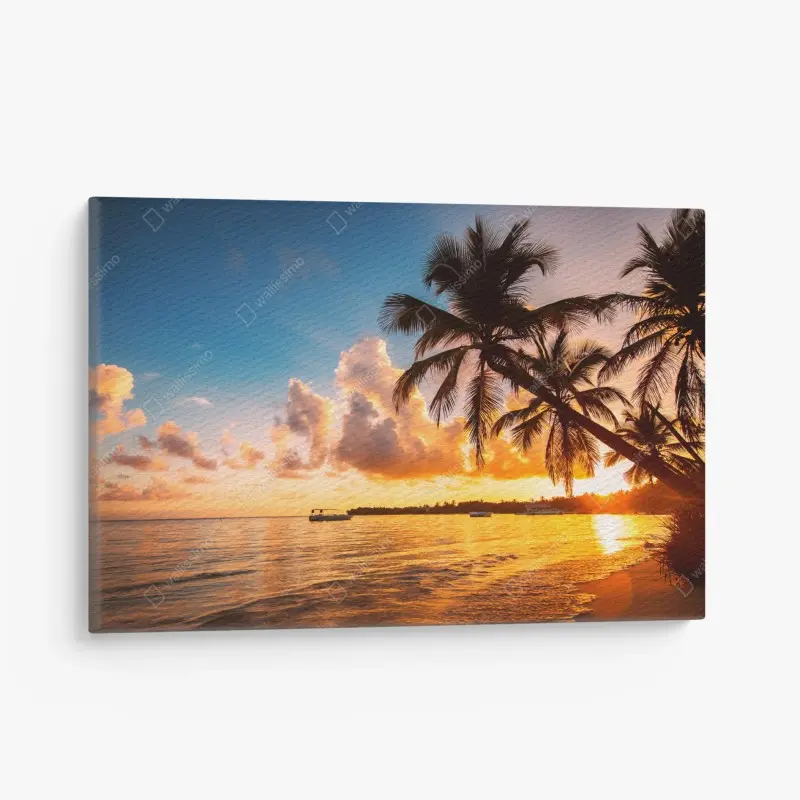 Leinwandbild tropischer sonnenuntergang mit palmensilhouetten, Dominikanische Republik