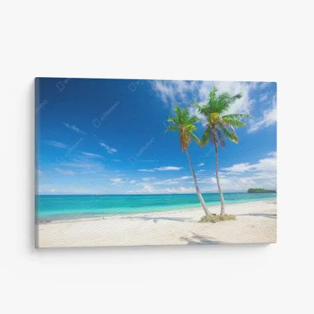 Leinwandbild tropische palmen an einem türkisfarbenen strand – Pixers®