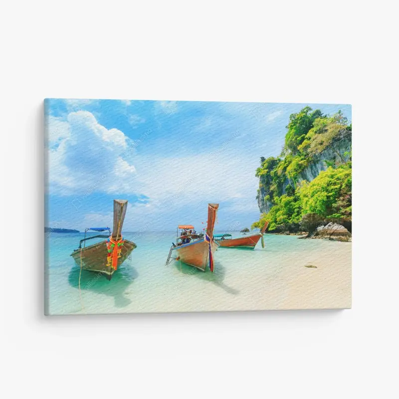 Leinwandbild longtail-boote am türkisfarbenen strand von Phuket