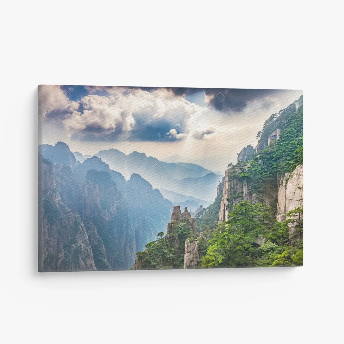 Leinwandbild neblige bergklippen mit sonnenstrahlen – Pixers®
