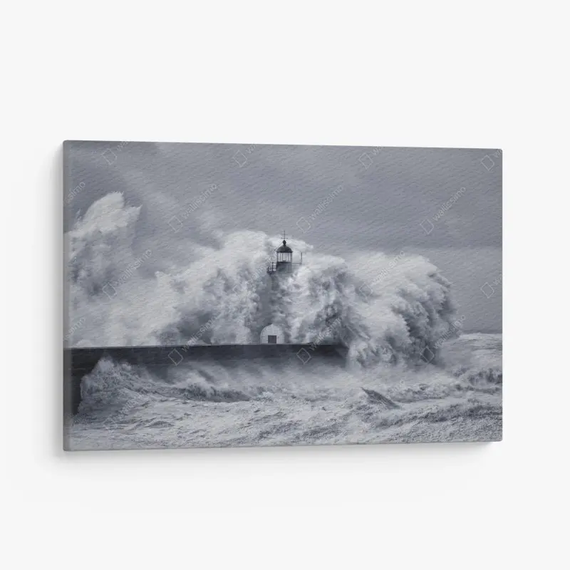 Leinwandbild leuchtturm von mächtigen wellen umgeben