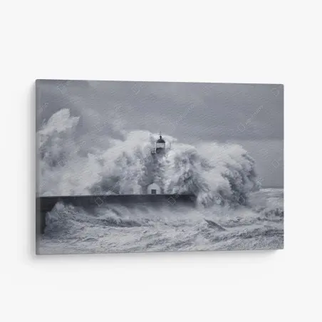 Leinwandbild leuchtturm von mächtigen wellen umgeben – Pixers®