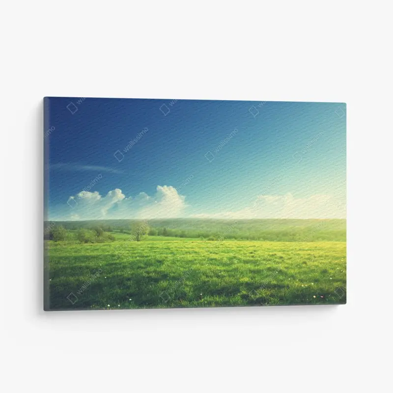 Leinwandbild sonnige frühlingswiese im abendlicht