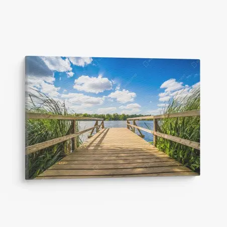 Leinwandbild sonniger steg am see – Pixers®