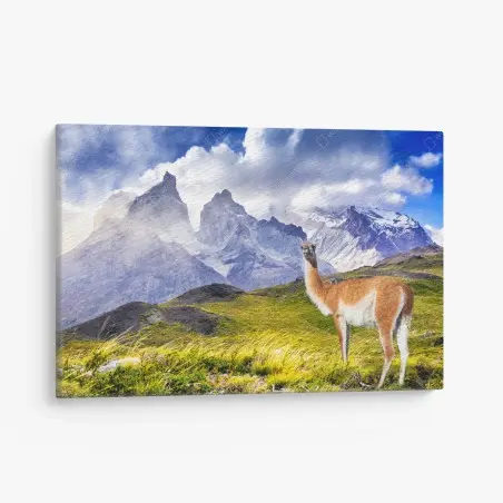 Leinwandbild Torres del Paine Patagonia landschaft mit guanako – Pixers®