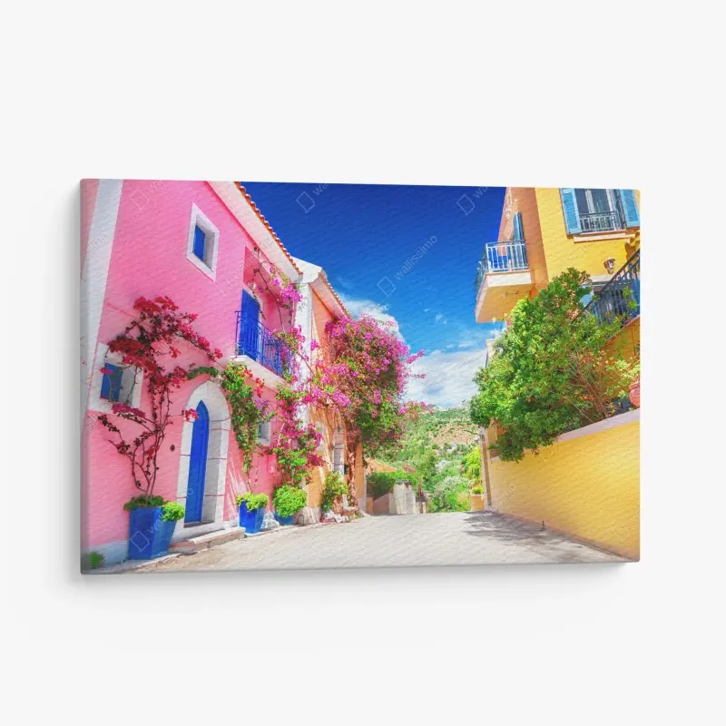 Leinwandbild bunte gasse auf Kefalonia